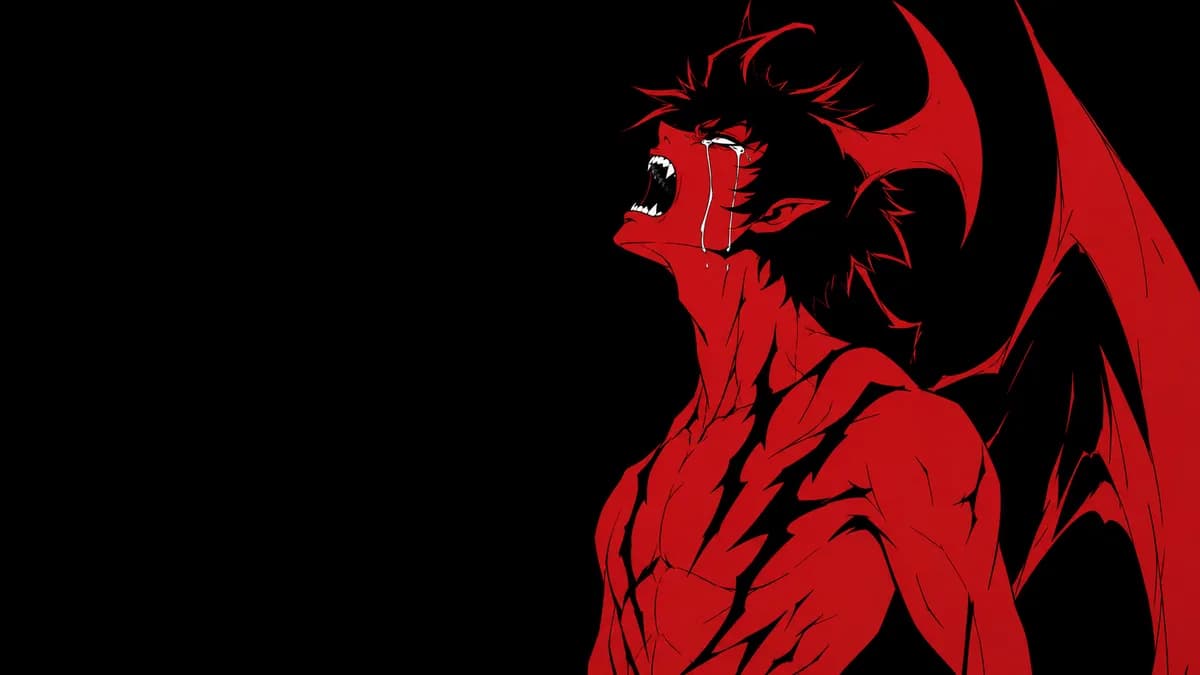 Akira Fudo transformed, drawn in stark red and black with wild expressive linework.