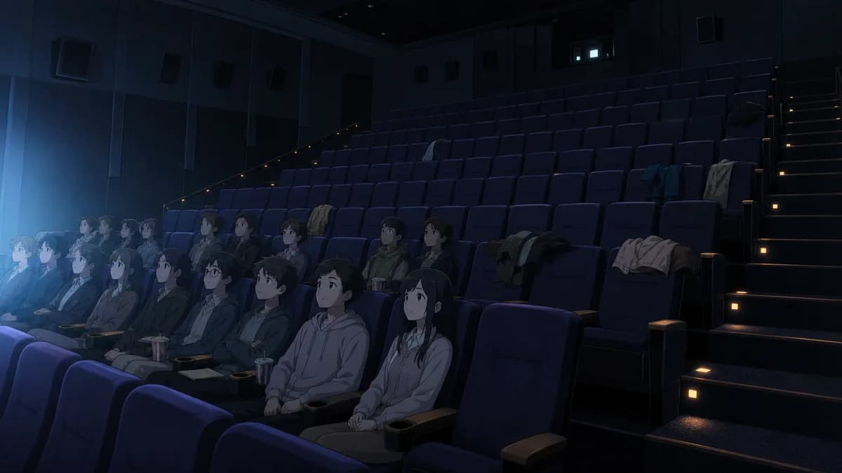 A cinema part way through a film with half the seats already emptied.