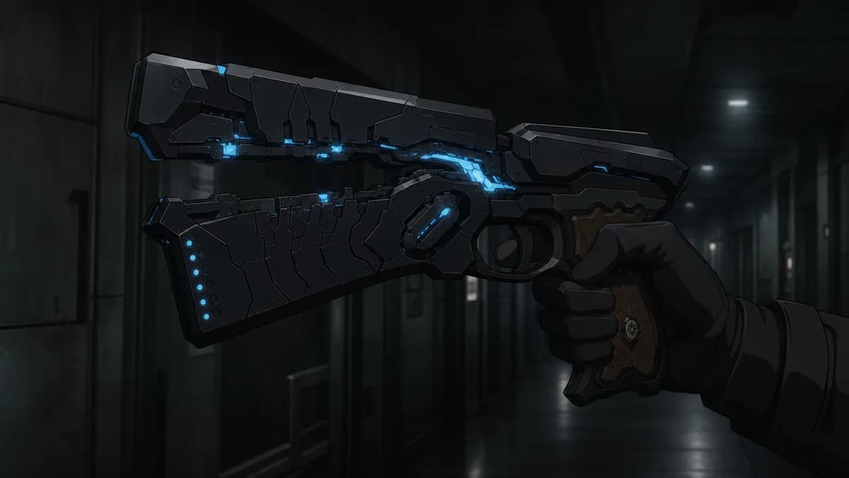 The Dominator raised in a gloved hand, its casing unfolding into firing configuration.